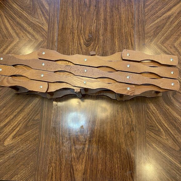 Vtg Wine Rack Accordion Wine Bottles Folding Wood Stand Expanding - Picture 6 of 6